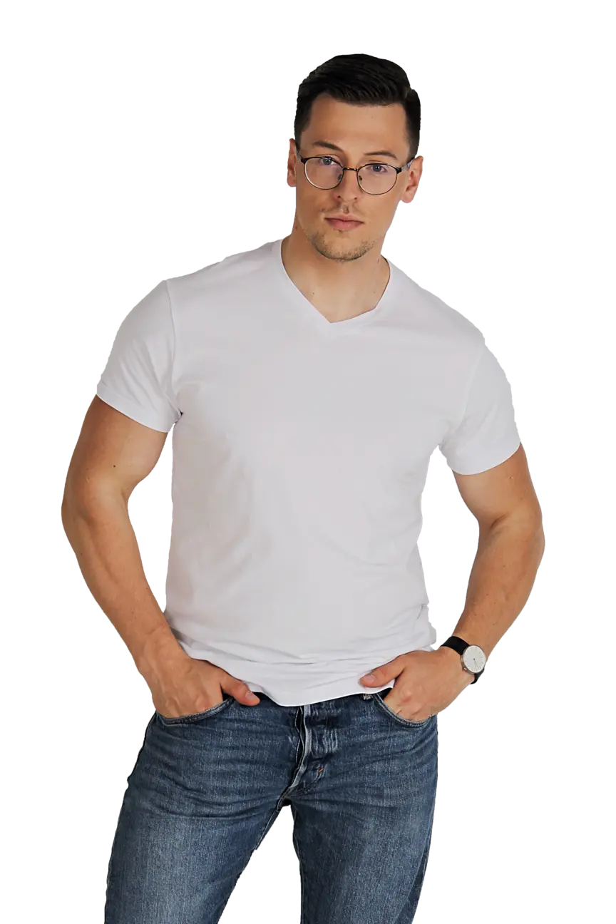 Men’s white essential T-shirt, production sample